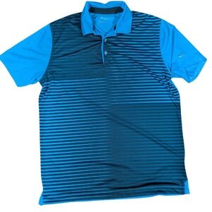 Nike Dri-FIT Men's Medium Polo Shirt Blue Striped Golf Performance Stretch Tech‎